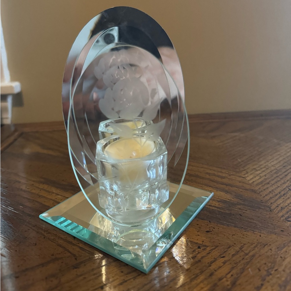 Vintage Mirrored Glass Tea Light Votive Candle Holder